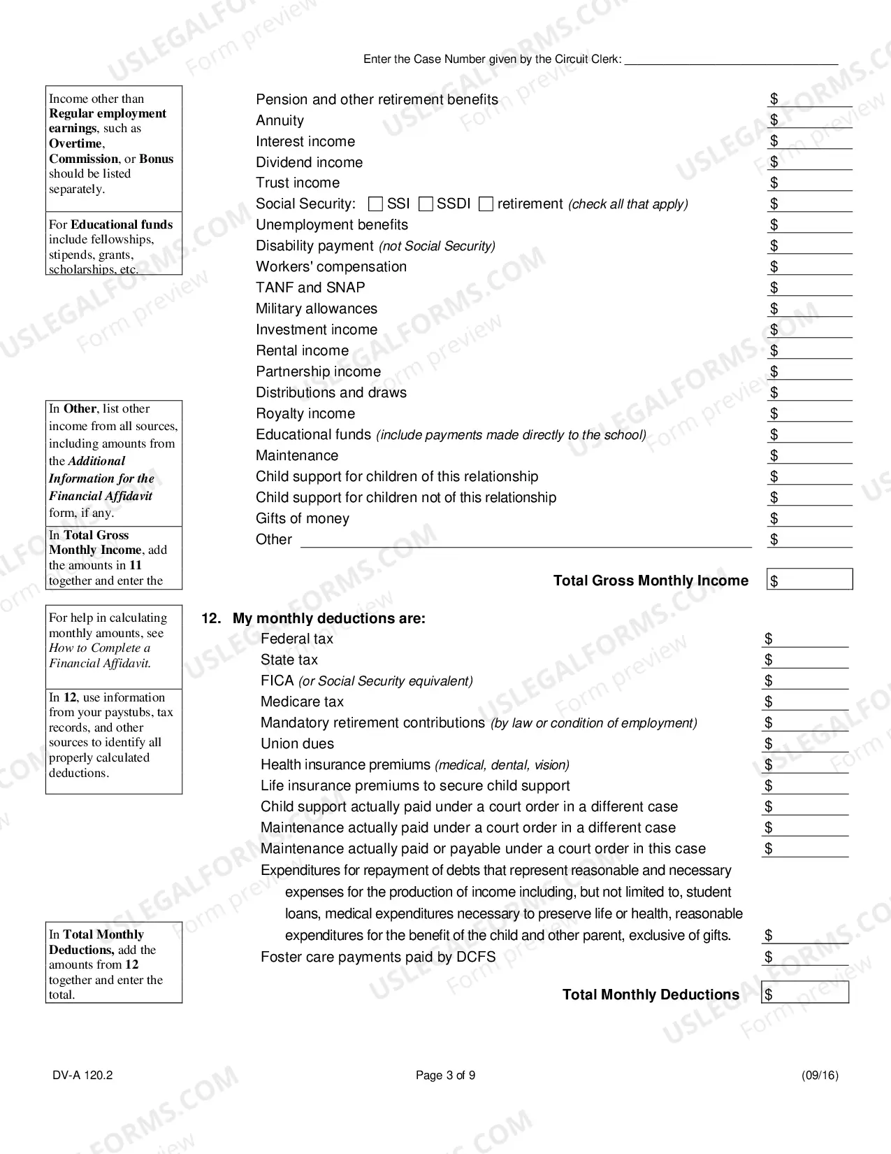 Preview Financial affidavit