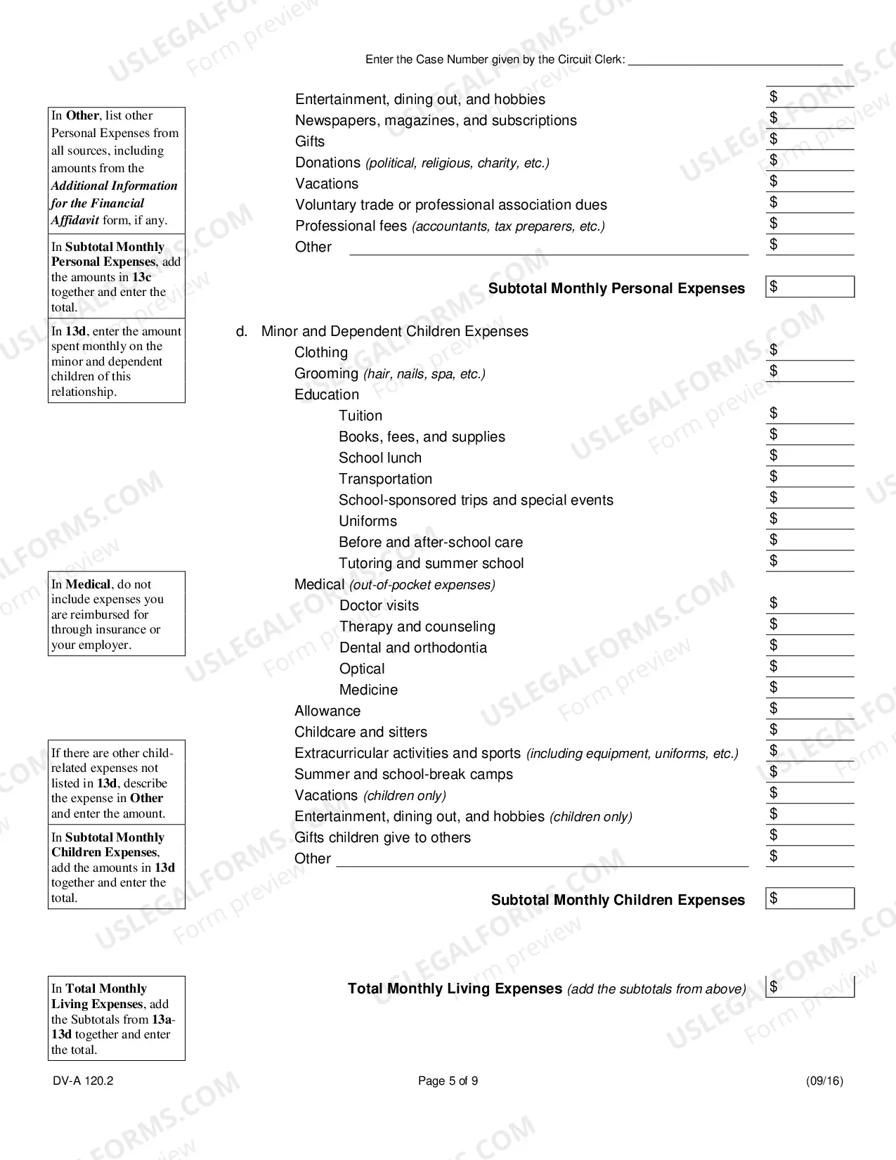 Preview Financial affidavit