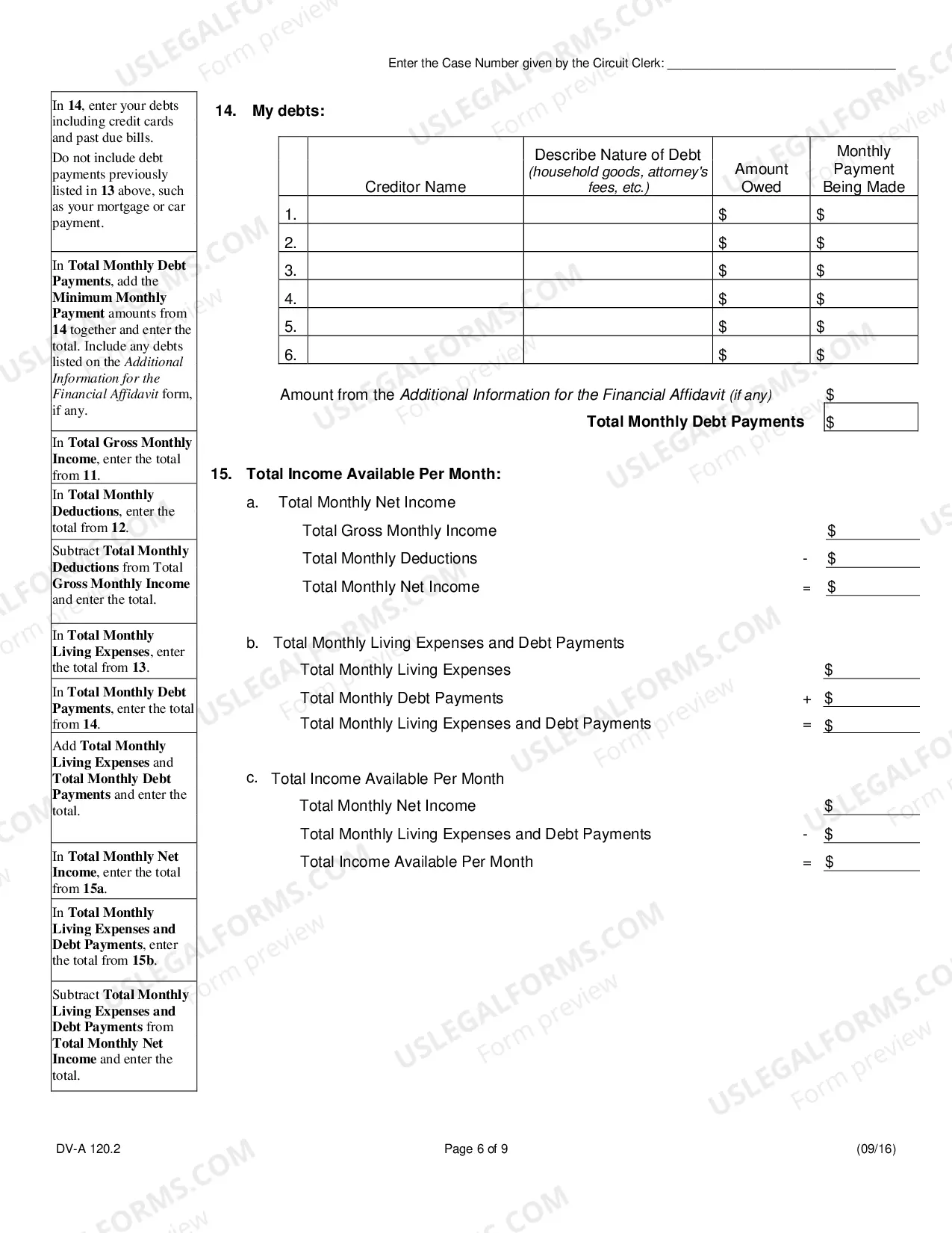 Preview Financial affidavit