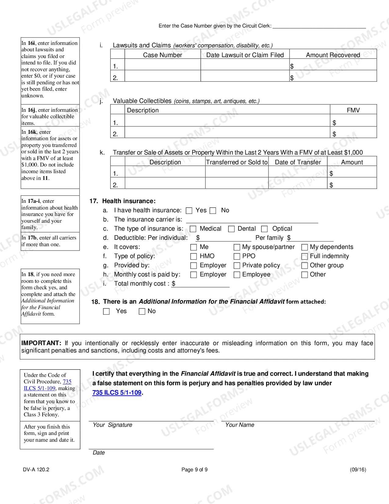 Preview Financial affidavit