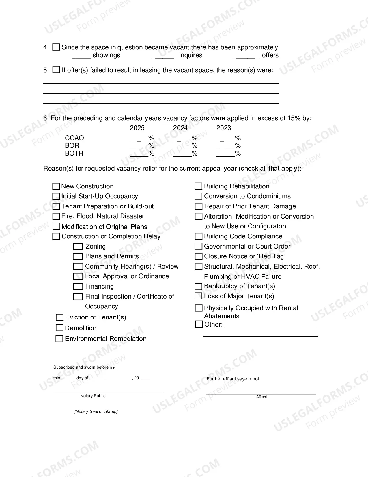 Preview Vacancy affidavit