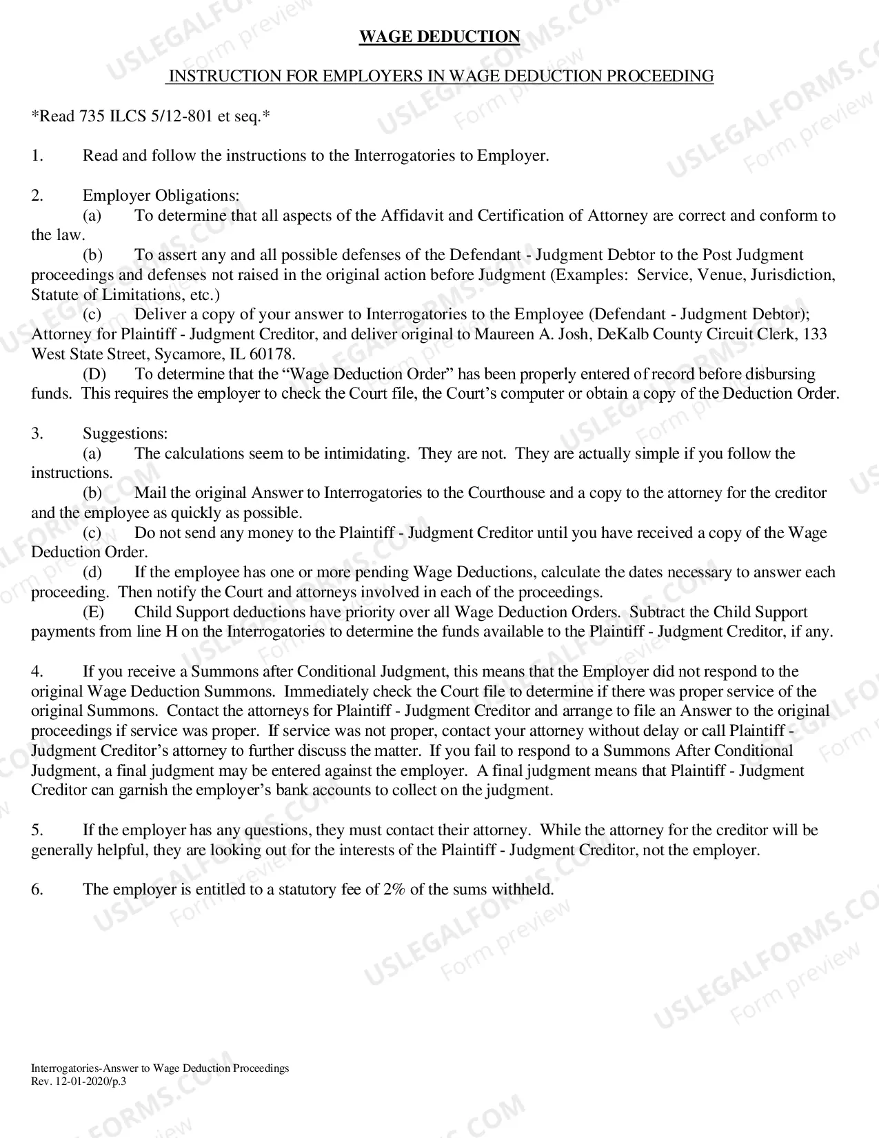 Preview Interrogatories answer To Wage Deduction Proceedings