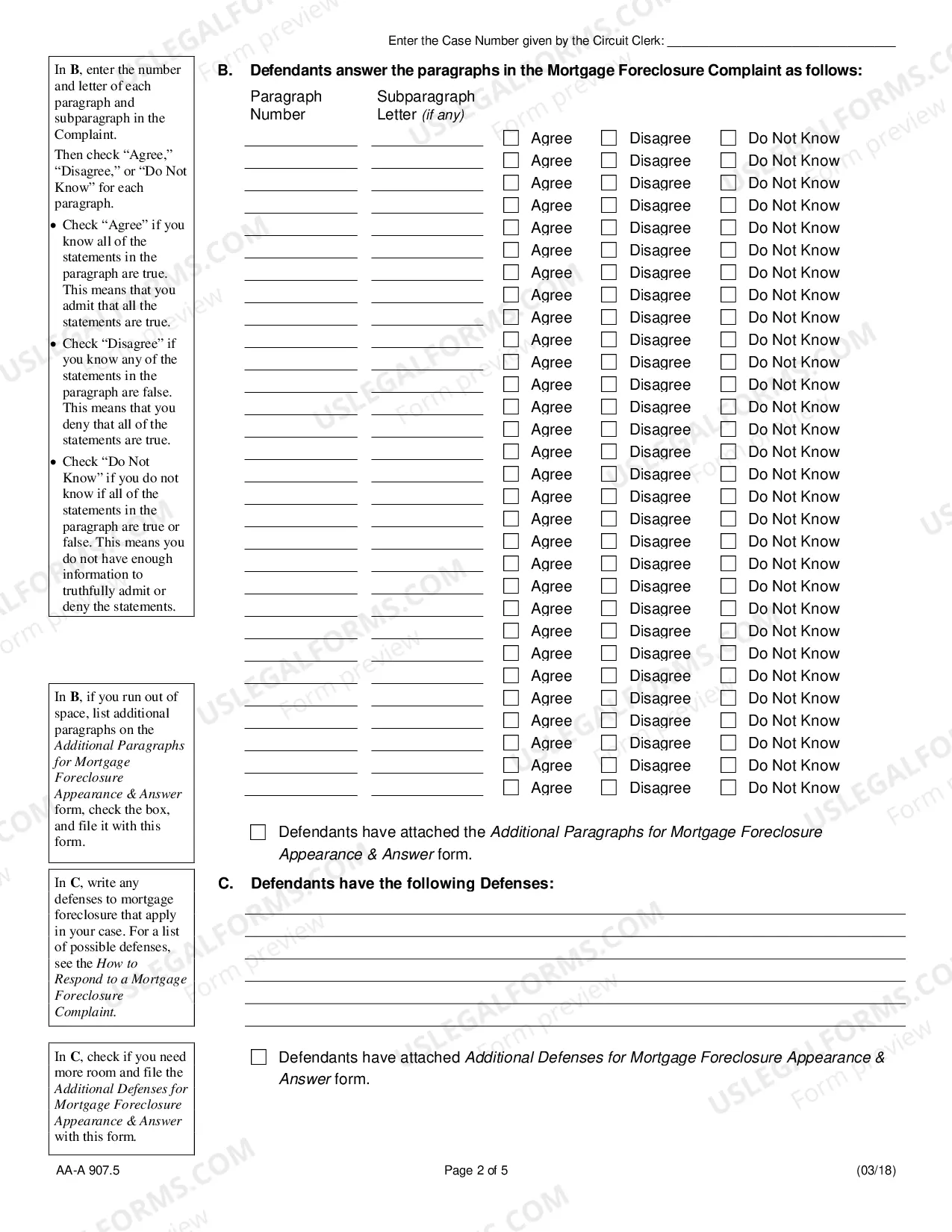 Preview answer (Foreclosure) (Pro Se)