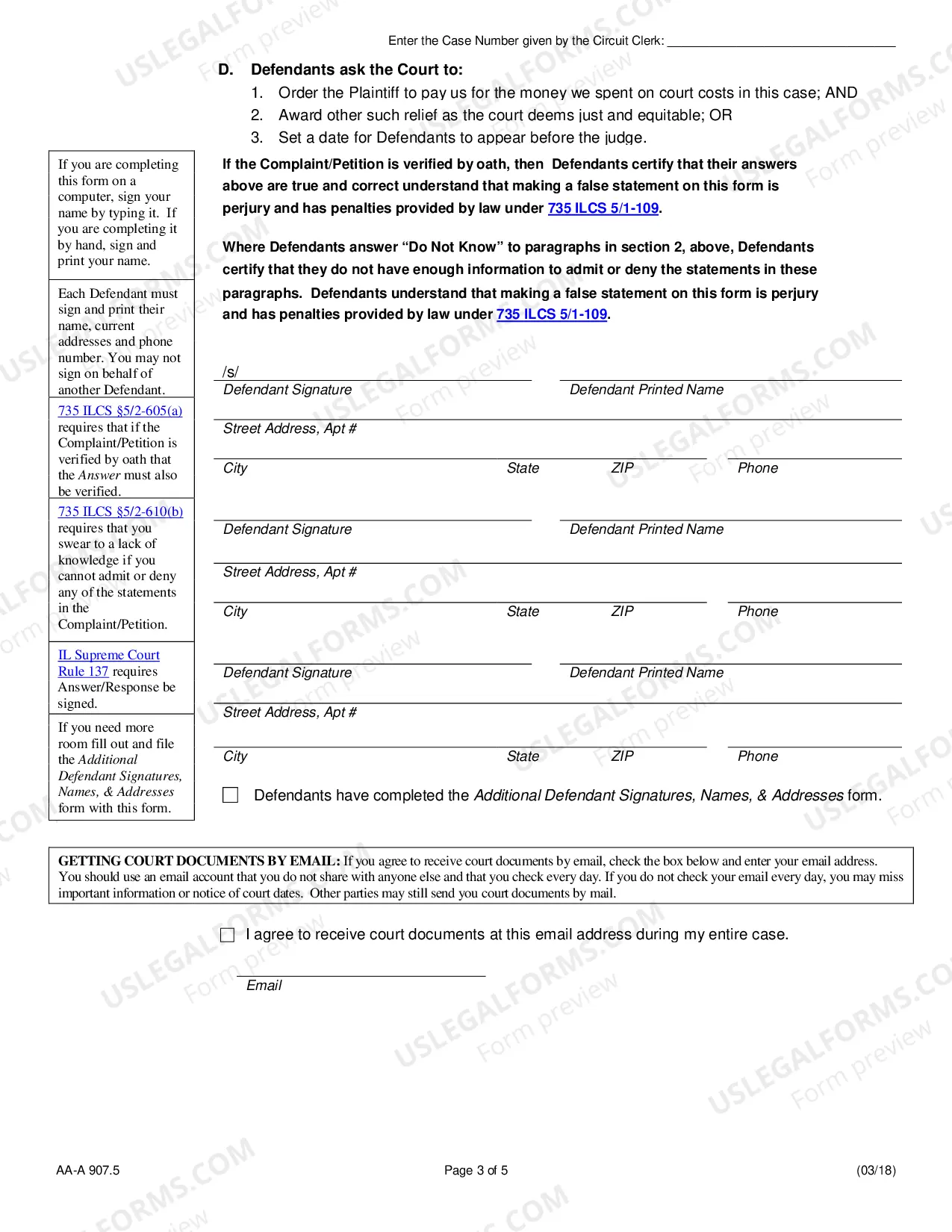 Preview answer (Foreclosure) (Pro Se)