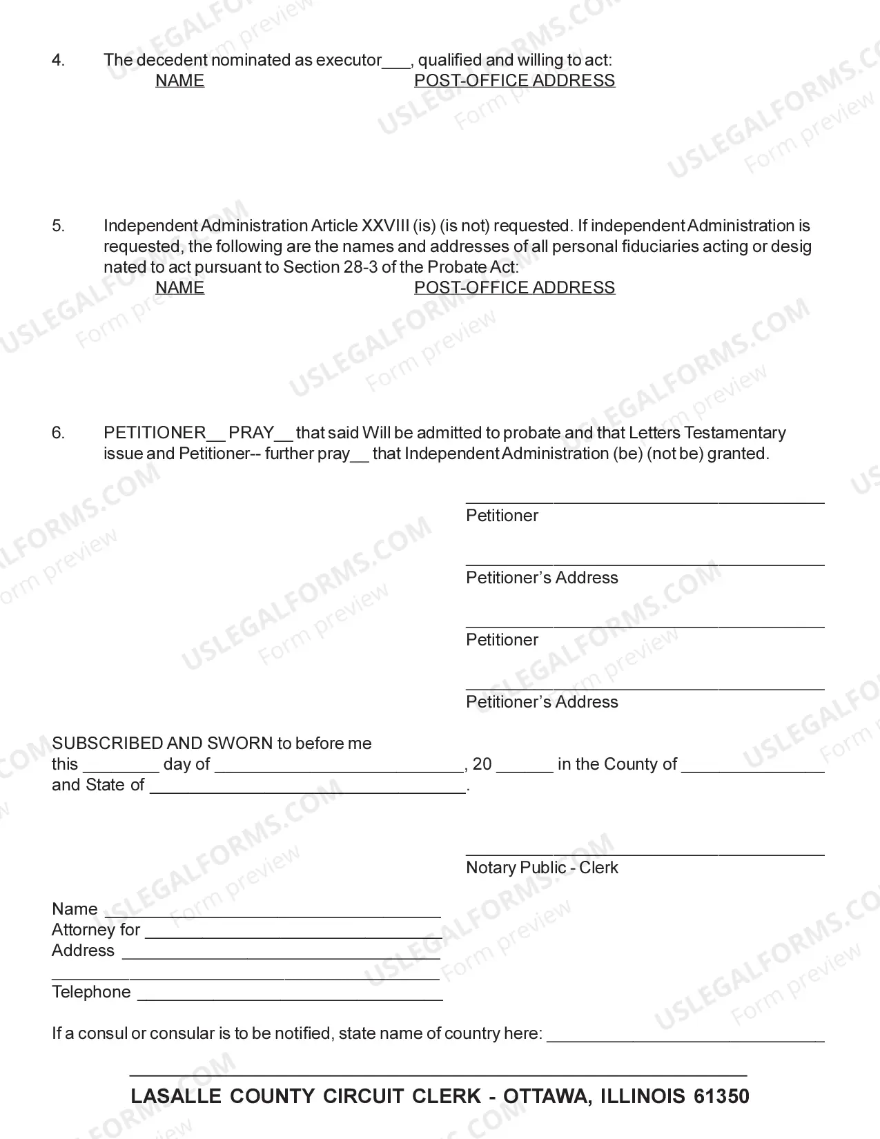 Preview Petition For Probate Of Will and For Letters Testamentary