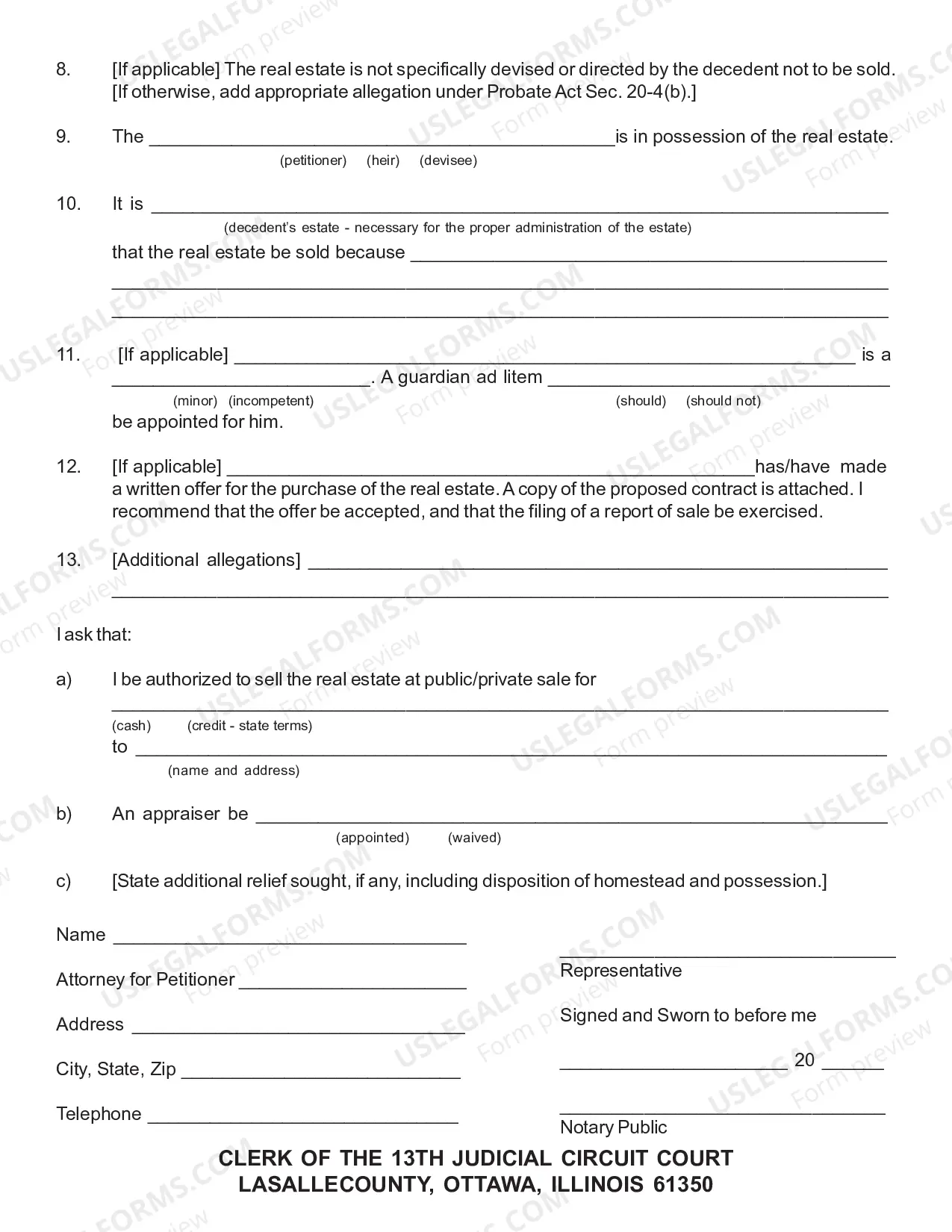 Preview Petition To Sell Real Estate