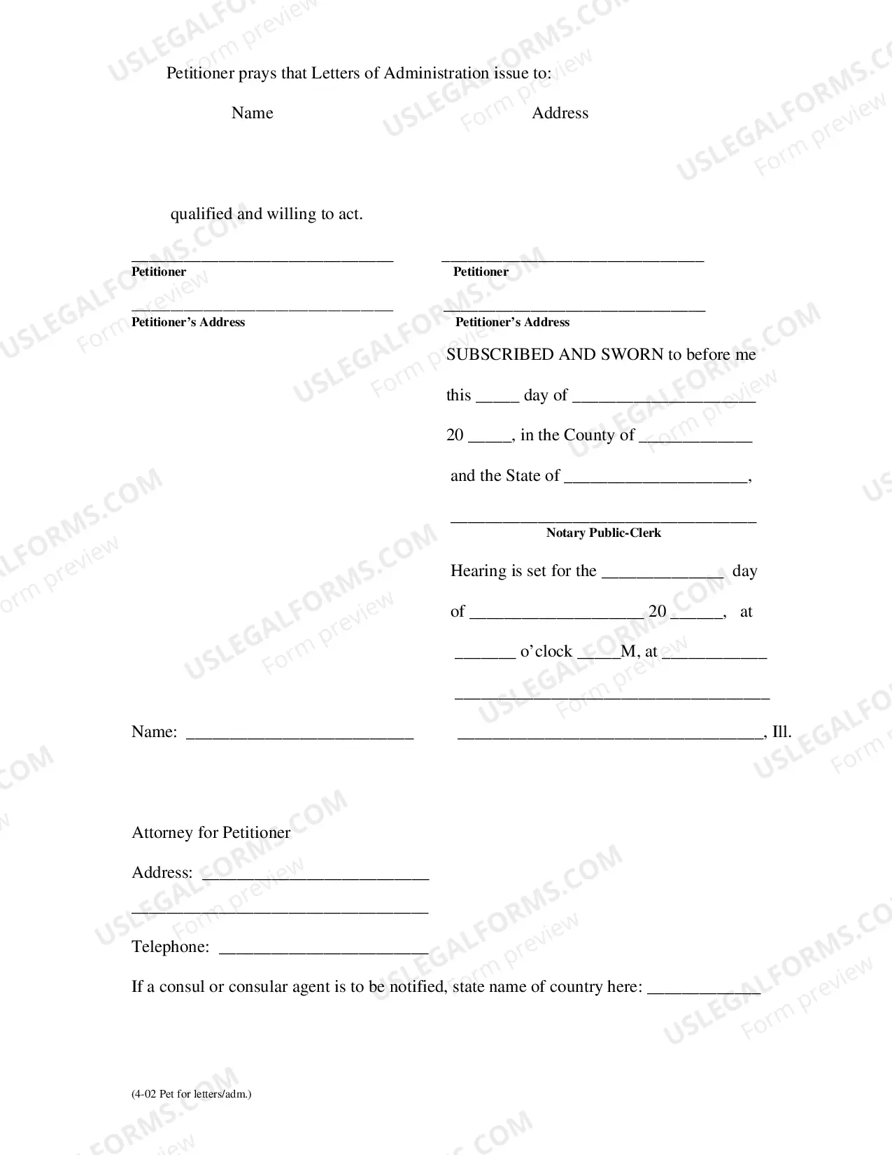 Preview Petition For Letters Of administration