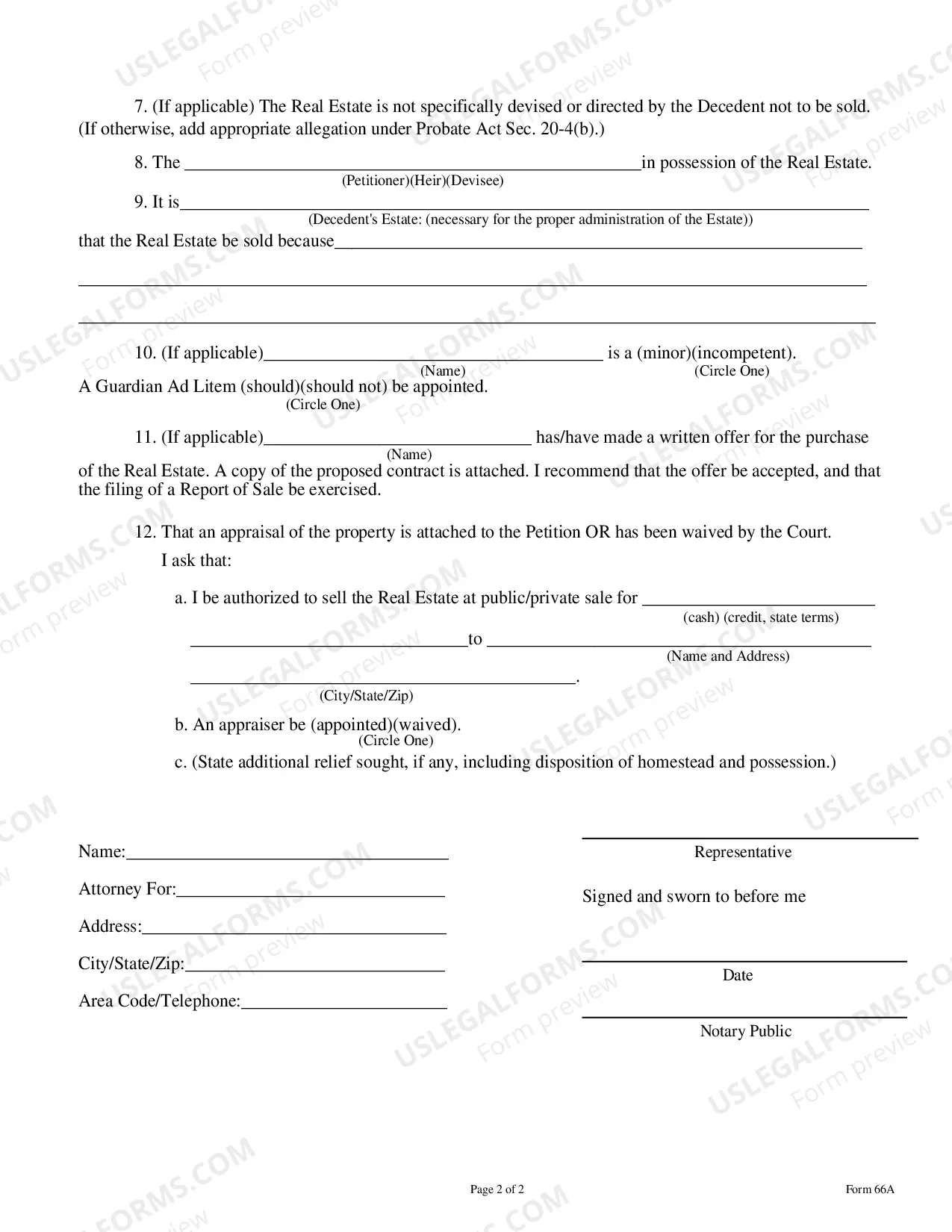 Preview Petition To Sell Real Estate
