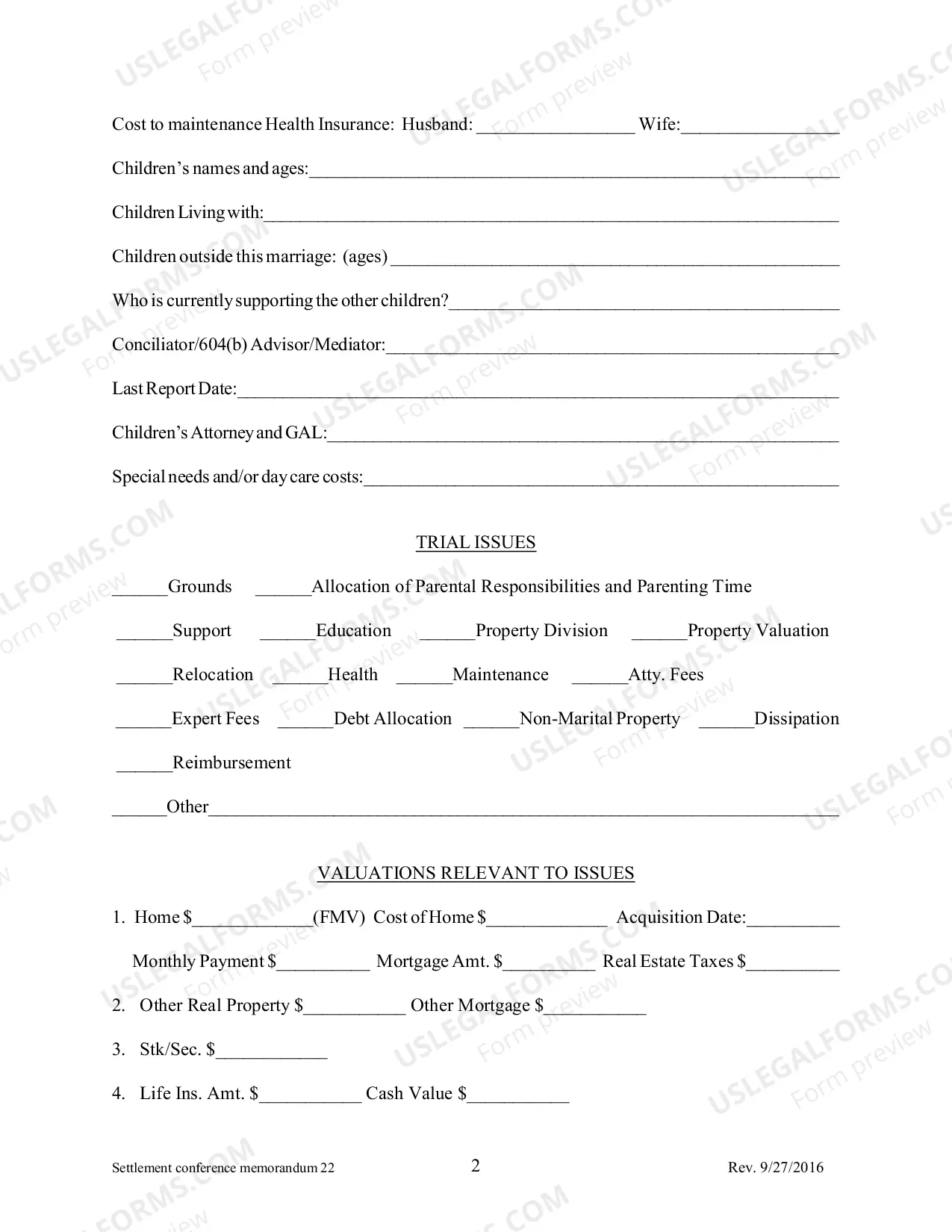 Preview Settlement Conference Memorandum