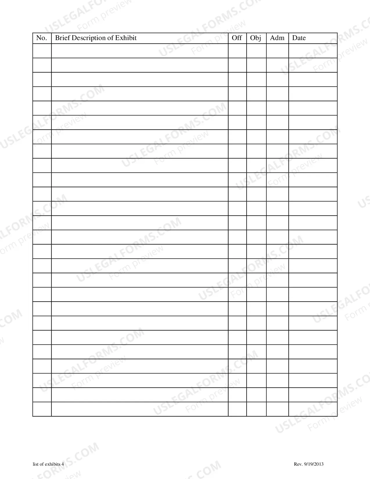 Preview List Of Exhibits