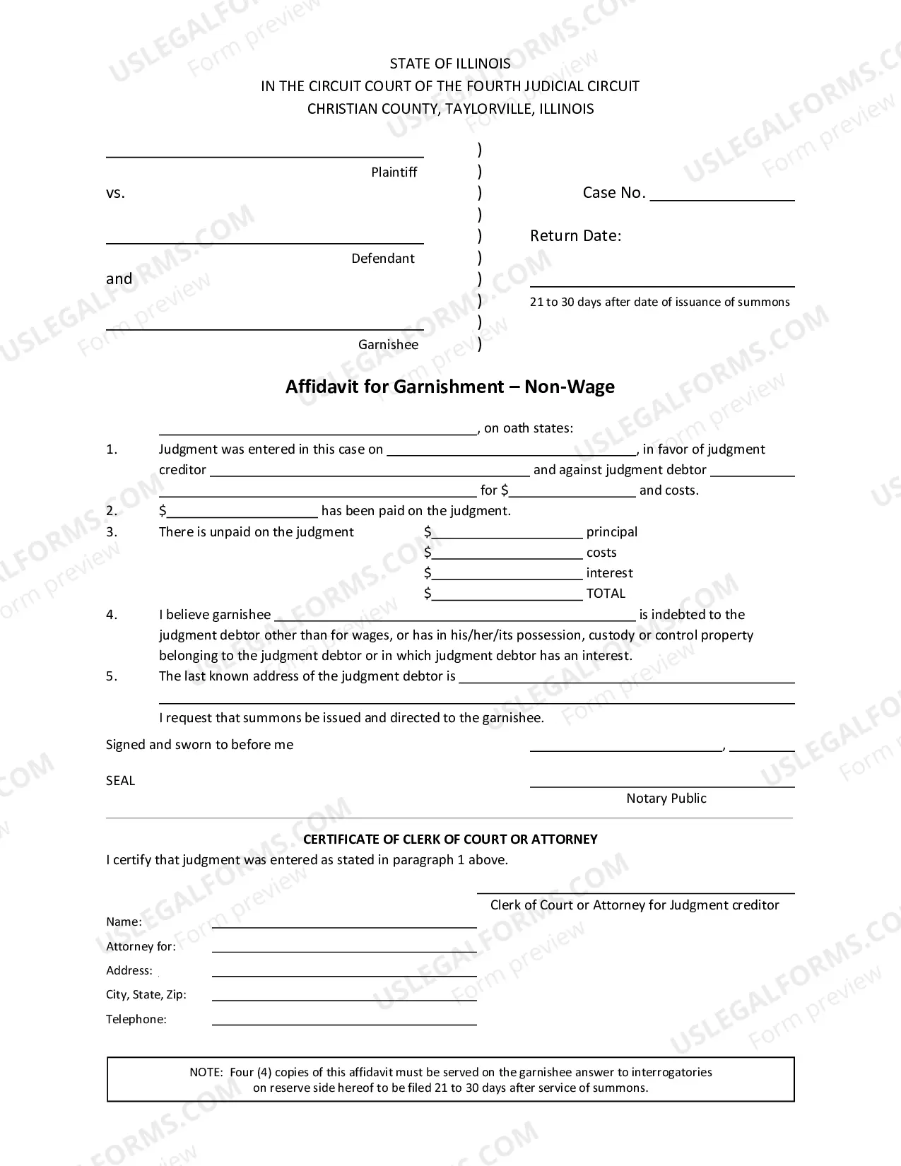 Preview affidavit For Garnishment Non Wage
