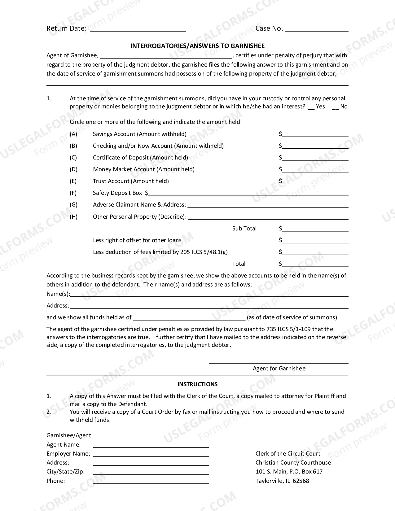 Preview affidavit For Garnishment Non Wage