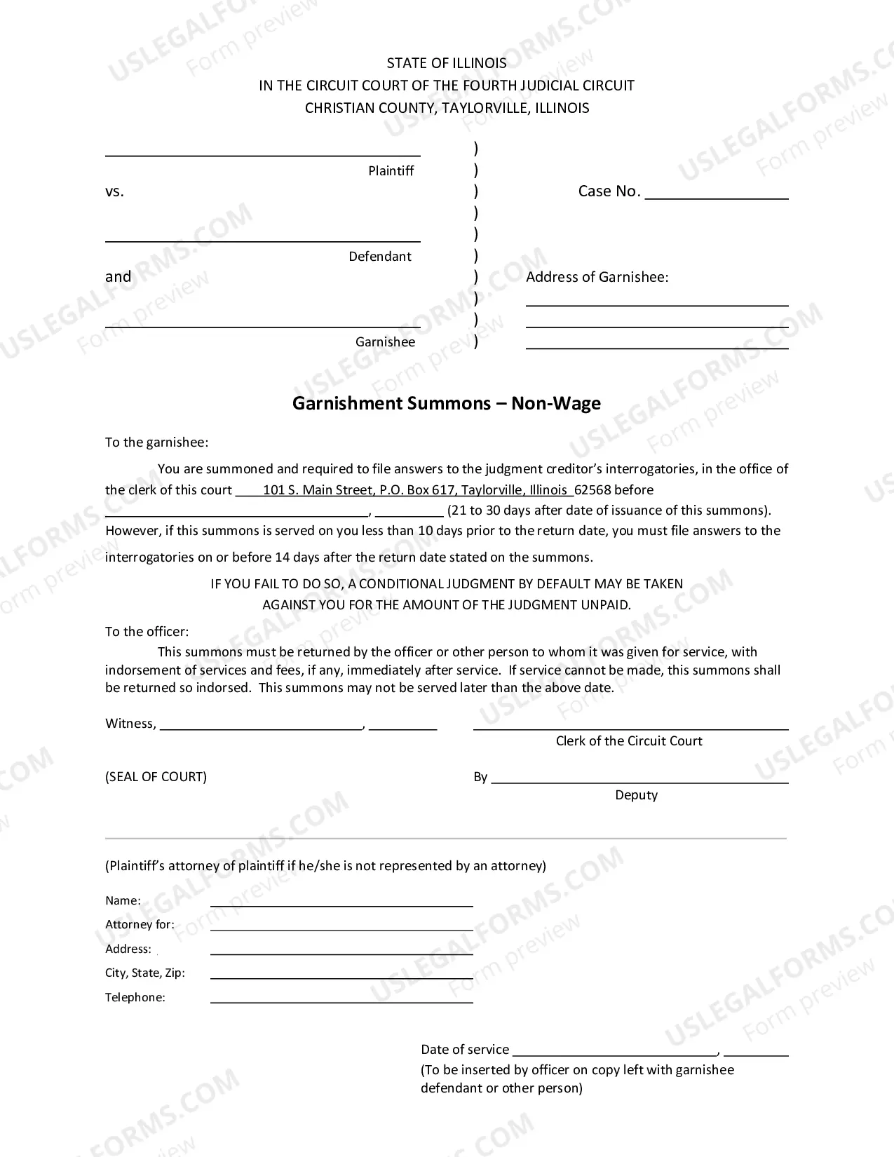 Preview affidavit For Garnishment Non Wage