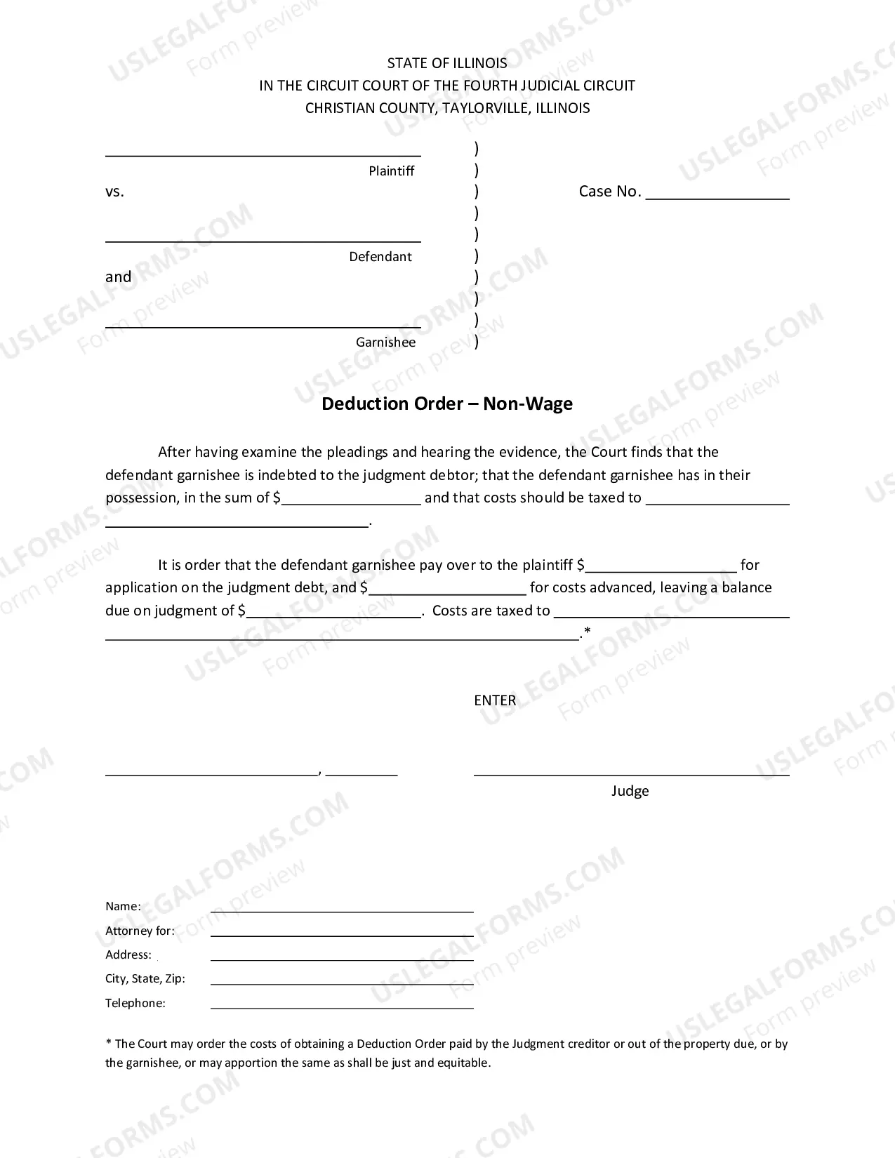Preview affidavit For Garnishment Non Wage
