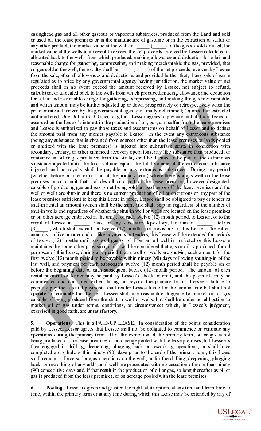 Preview Paid Up Lease Pooling Provision