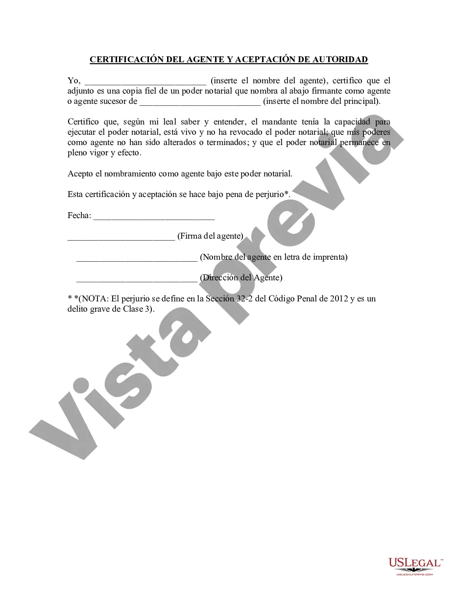 Preview Certificación del Agente y Aceptación de Autoridad