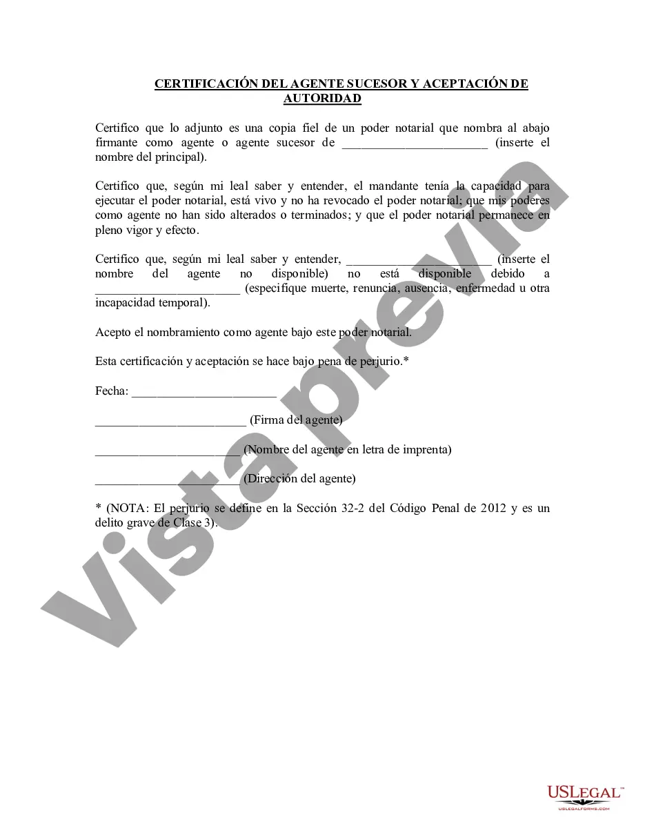 Preview Certificación y aceptación de autoridad del agente sucesor