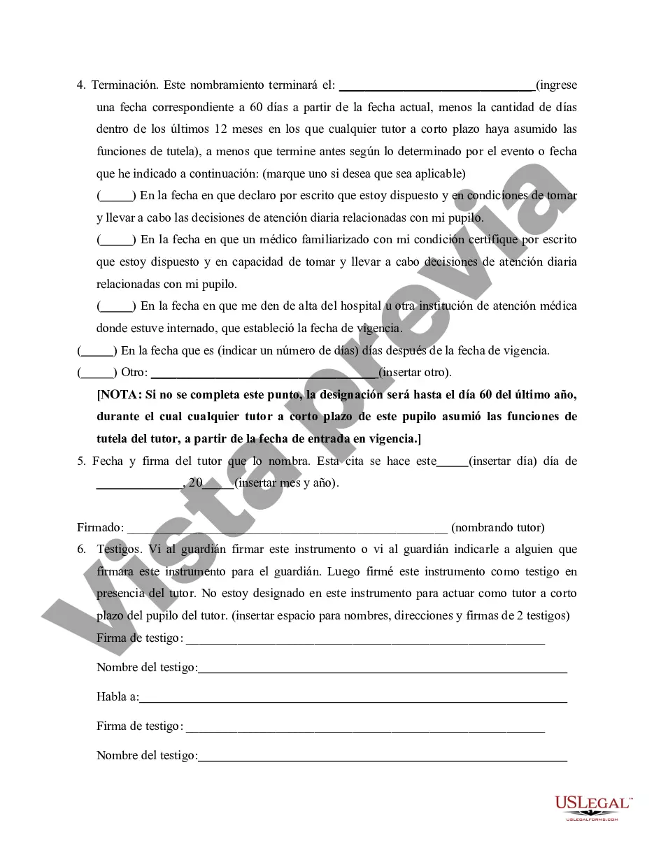 Preview Nombramiento de tutor a corto plazo - Formulario estatutario