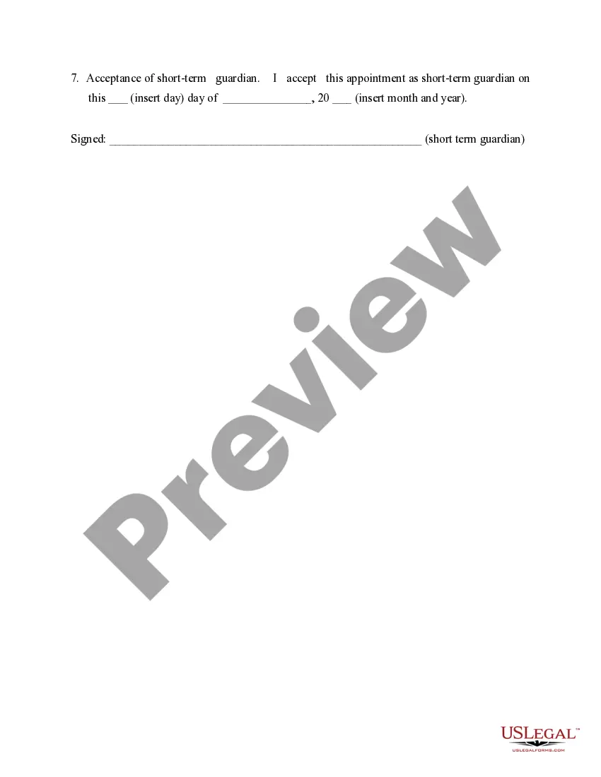 Preview Appointment of Short Term Guardian - Statutory Form
