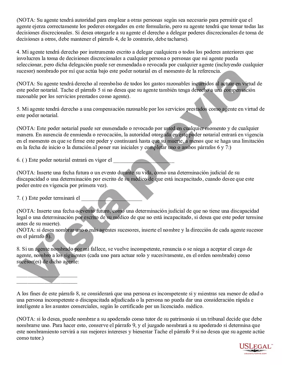 Preview Poder notarial general estatutario con disposiciones duraderas - Poder notarial abreviado para propiedad