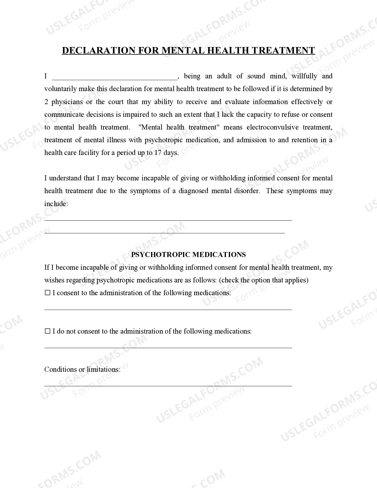 Preview Statutory Power of Attorney for Mental Health Care