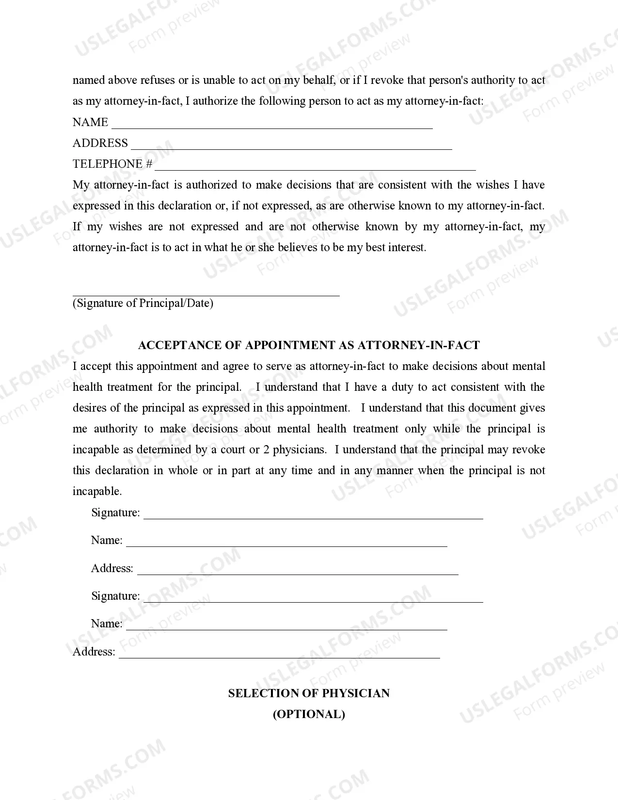 Preview Statutory Power of Attorney for Mental Health Care