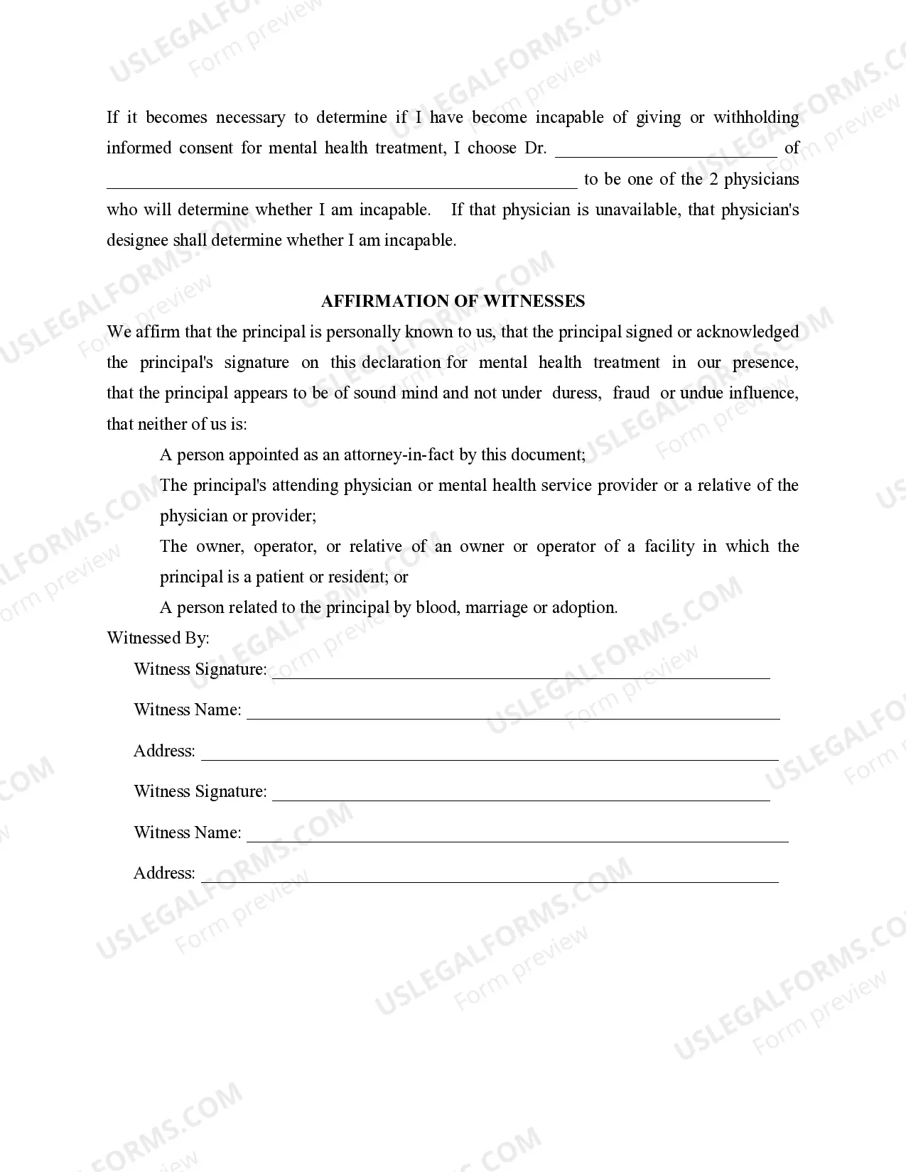 Preview Statutory Power of Attorney for Mental Health Care