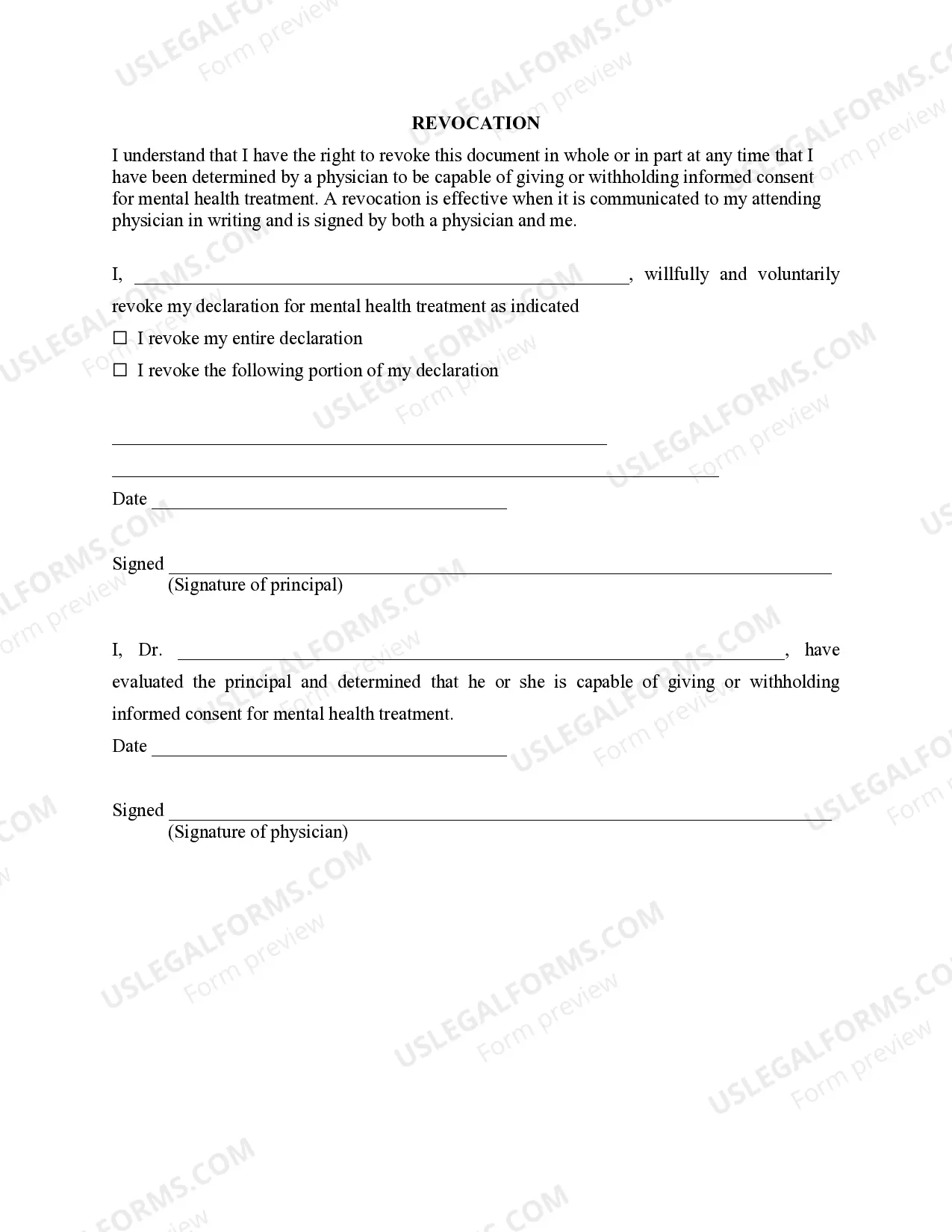 Preview Statutory Power of Attorney for Mental Health Care