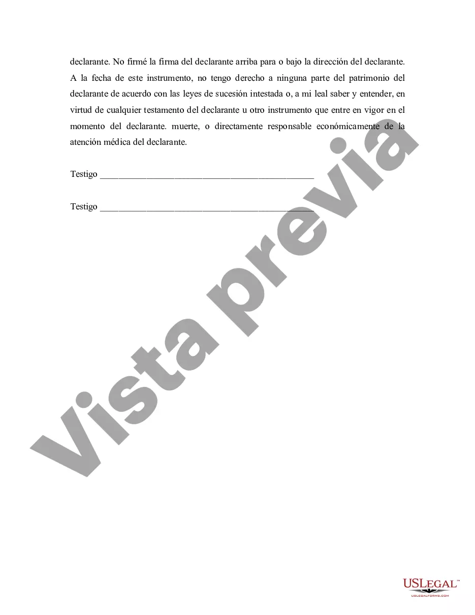 Preview Equivalente estatutario de testamento en vida o declaración