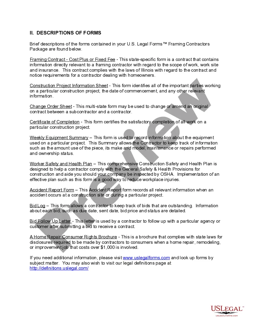 Preview Illinois Framing Contractor Package