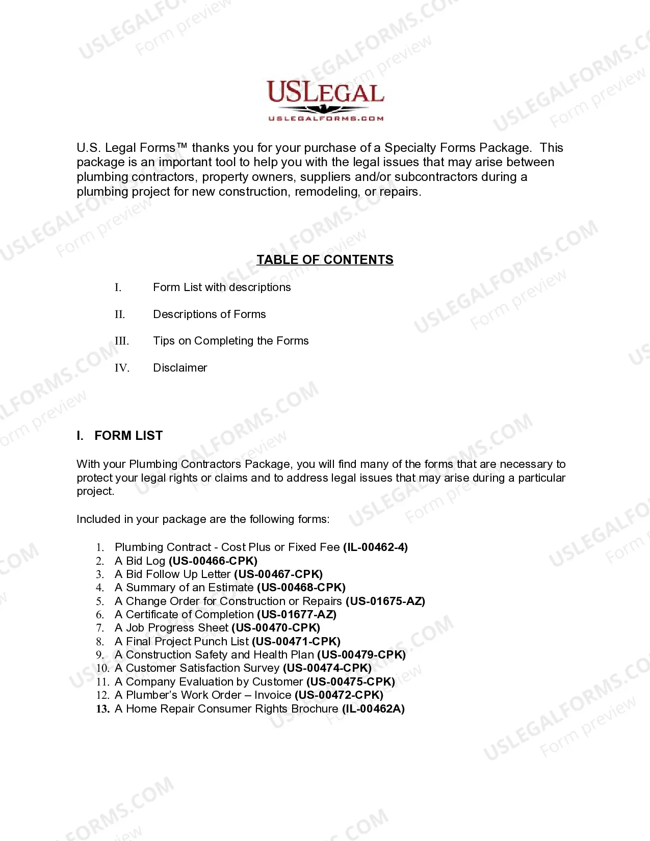 Preview Illinois Plumbing Contractor Package