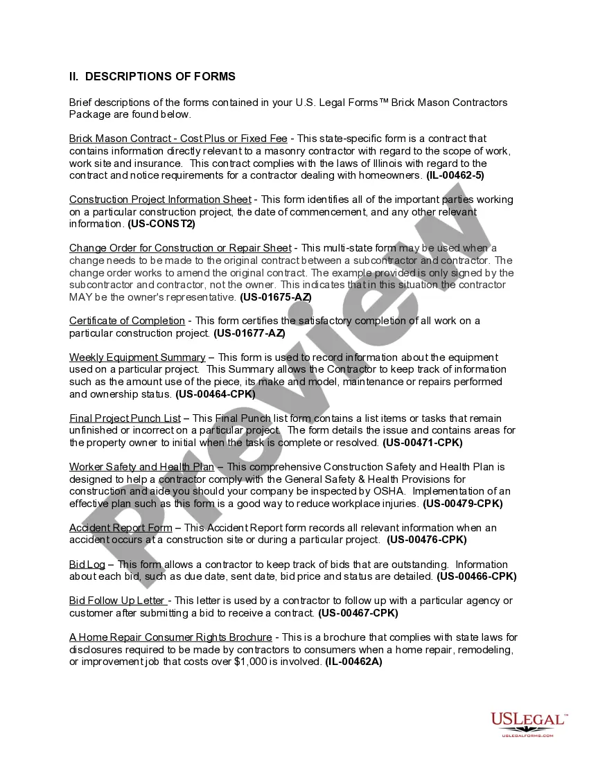 Preview Illinois Brick Mason Contractor Package