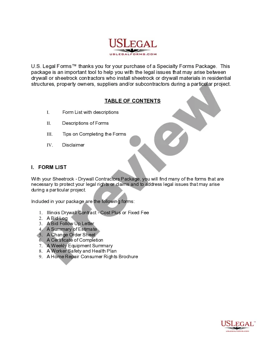 Preview Illinois Sheetrock Drywall Contractor Package