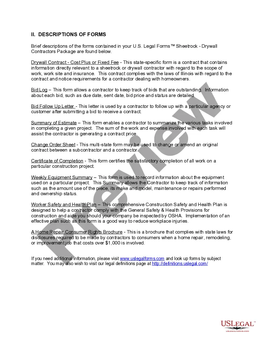 Preview Illinois Sheetrock Drywall Contractor Package