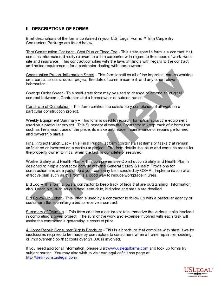 Preview Illinois Trim Carpentry Contractor Package