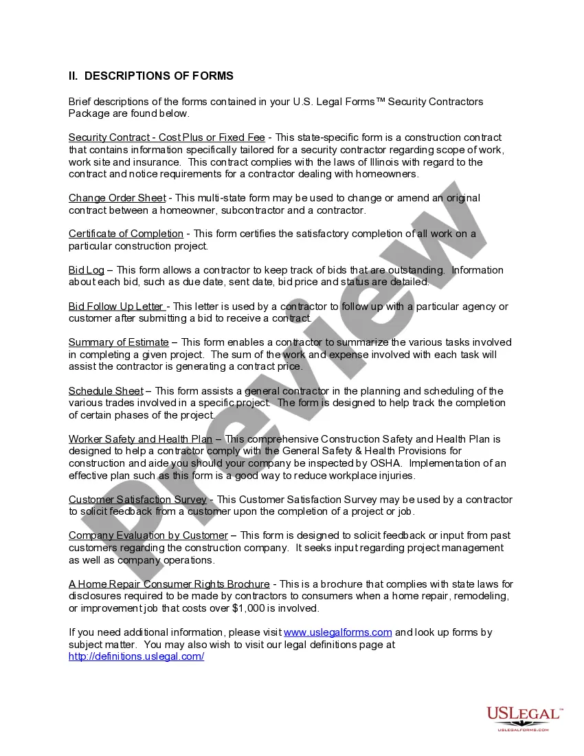 Preview Illinois Security Contractor Package