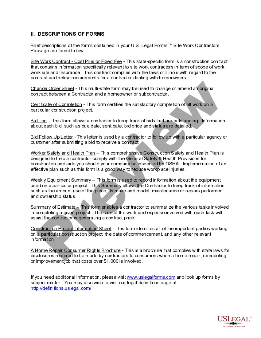 Get Illinois Site Work Contractor Package Preview Illinois Site Work Contractor Package