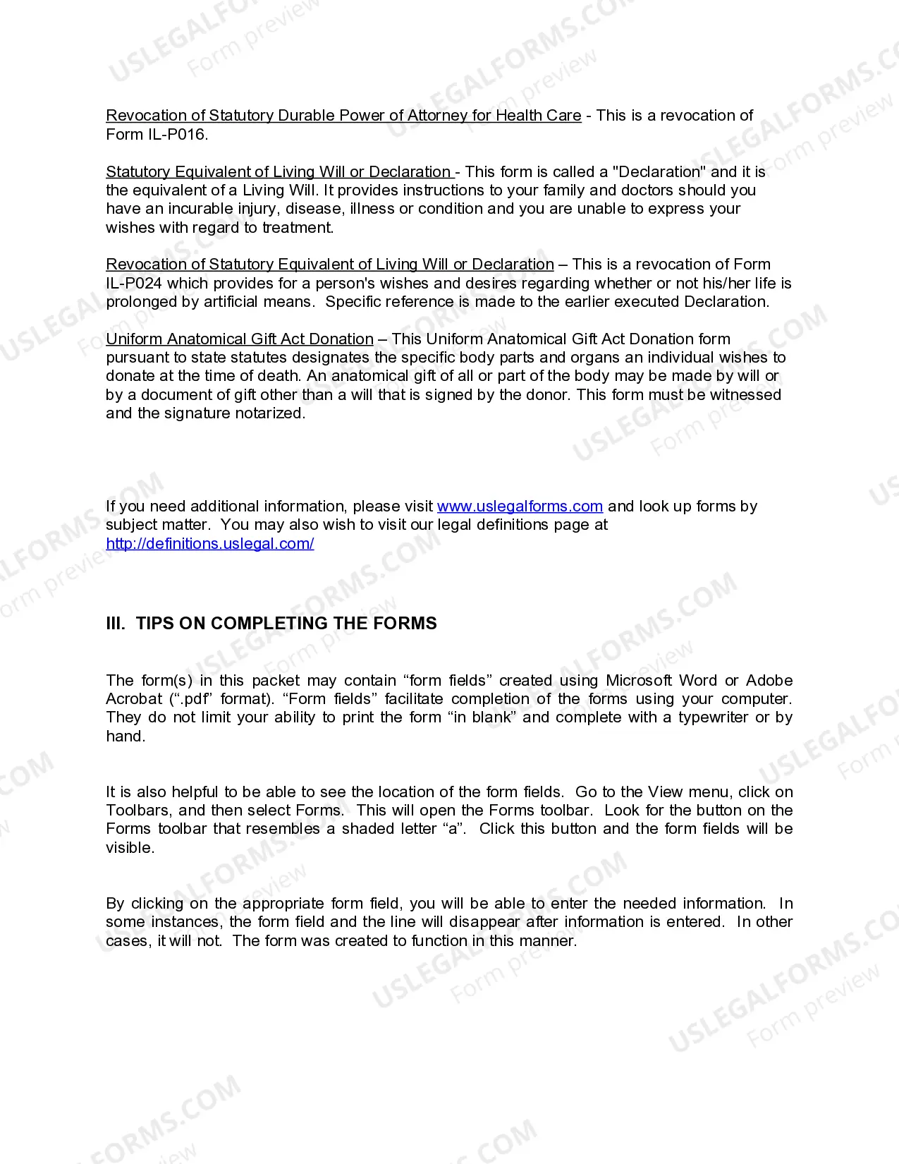 Preview Illinois Living Wills and Health Care Package