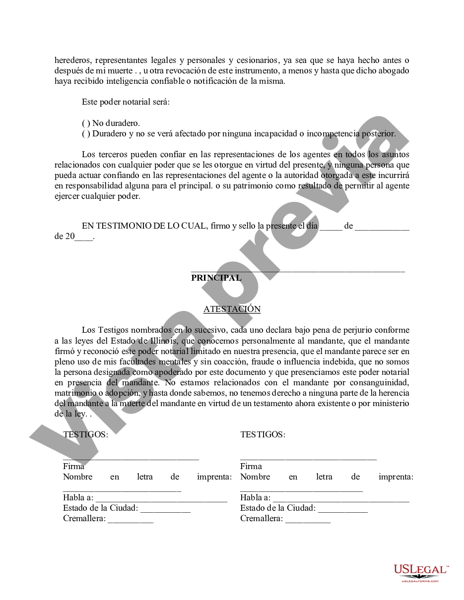 Illinois Poder Notarial Limitado En El Que Se Especifican Poderes Con Ejemplos De Poderes 5918