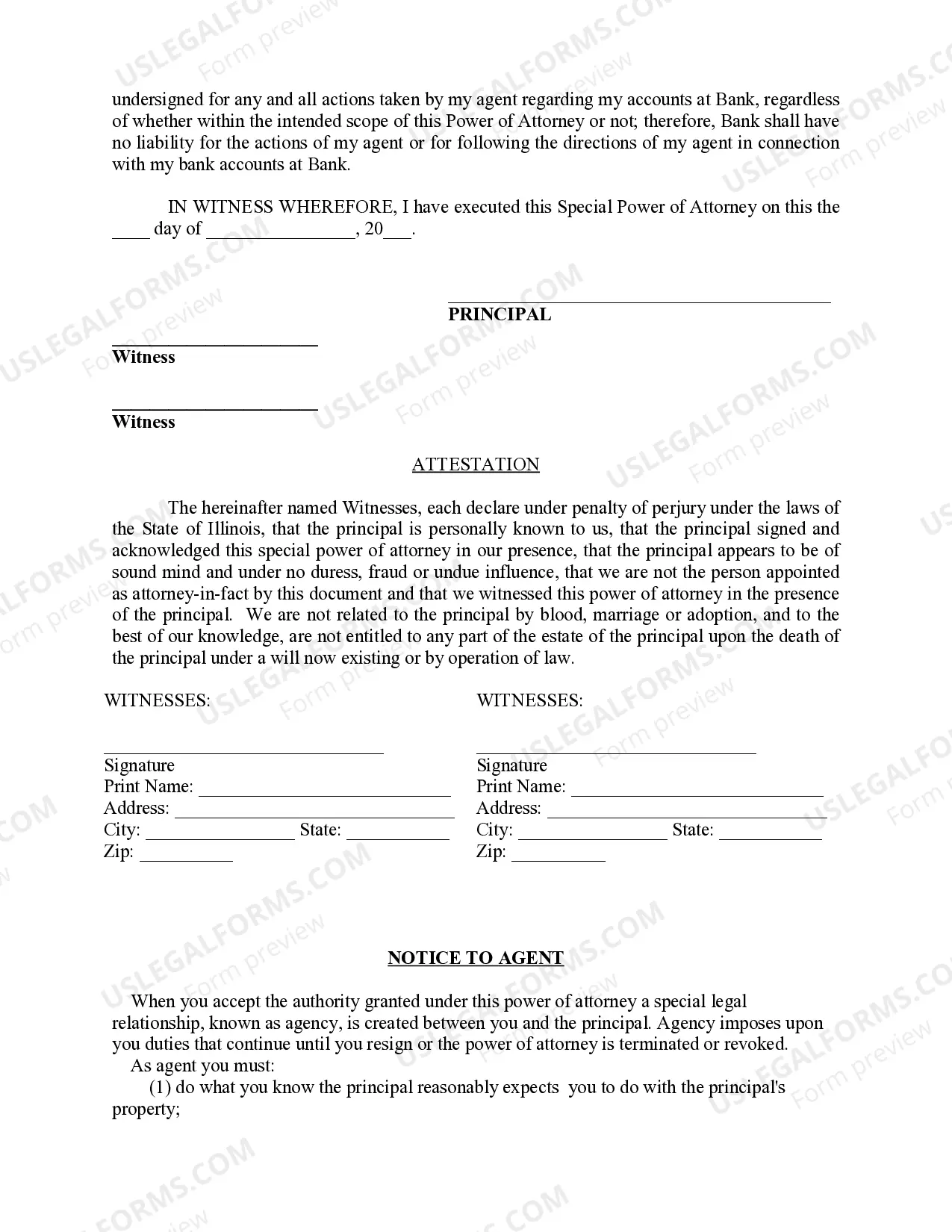 Preview Special Durable Power of Attorney for Bank Account Matters