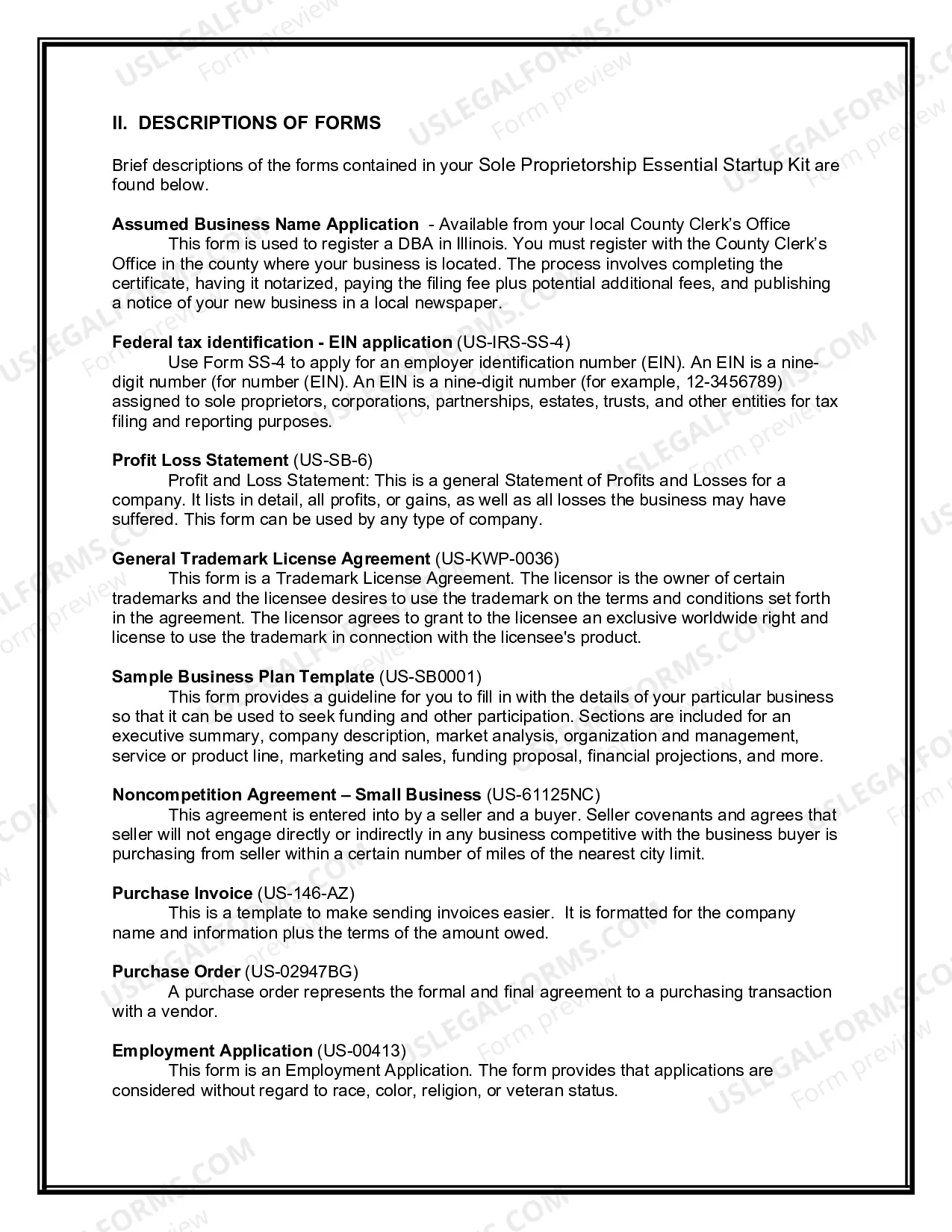 Preview Illinois Sole Proprietorship Essential Startup Kit