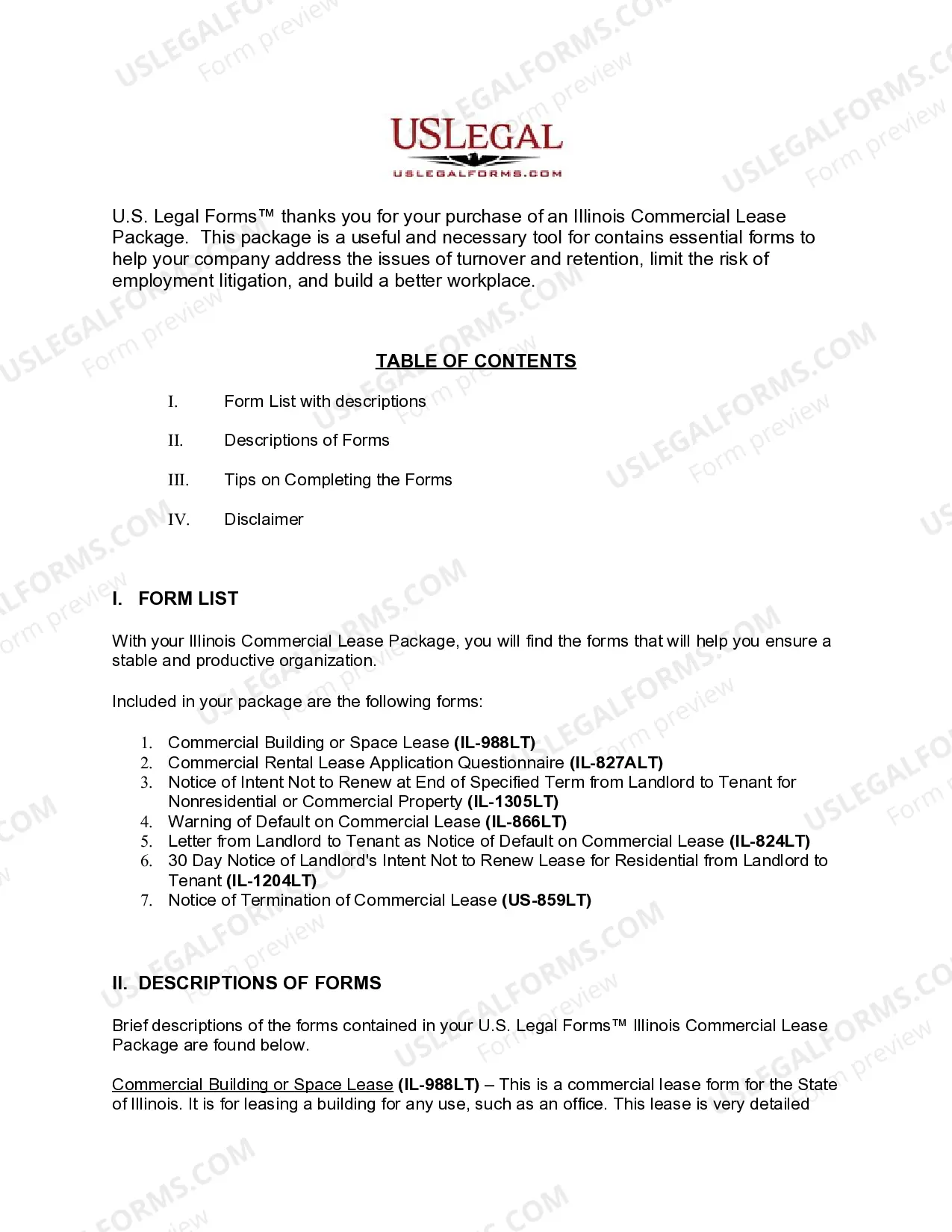 Preview Illinois Commercial Lease Package