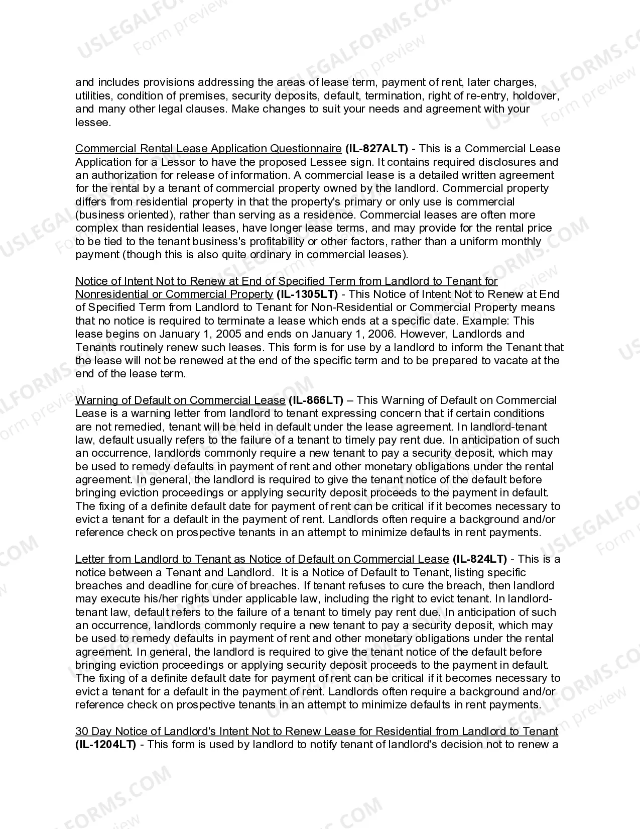 Preview Illinois Commercial Lease Package