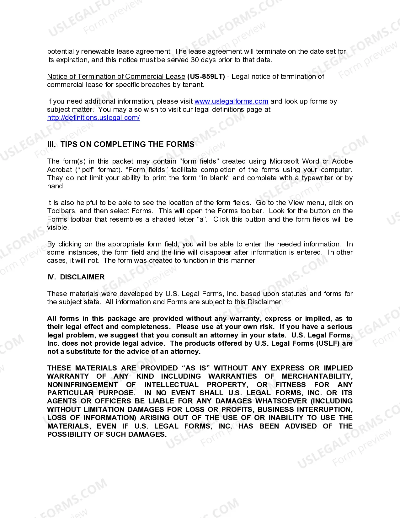 Preview Illinois Commercial Lease Package