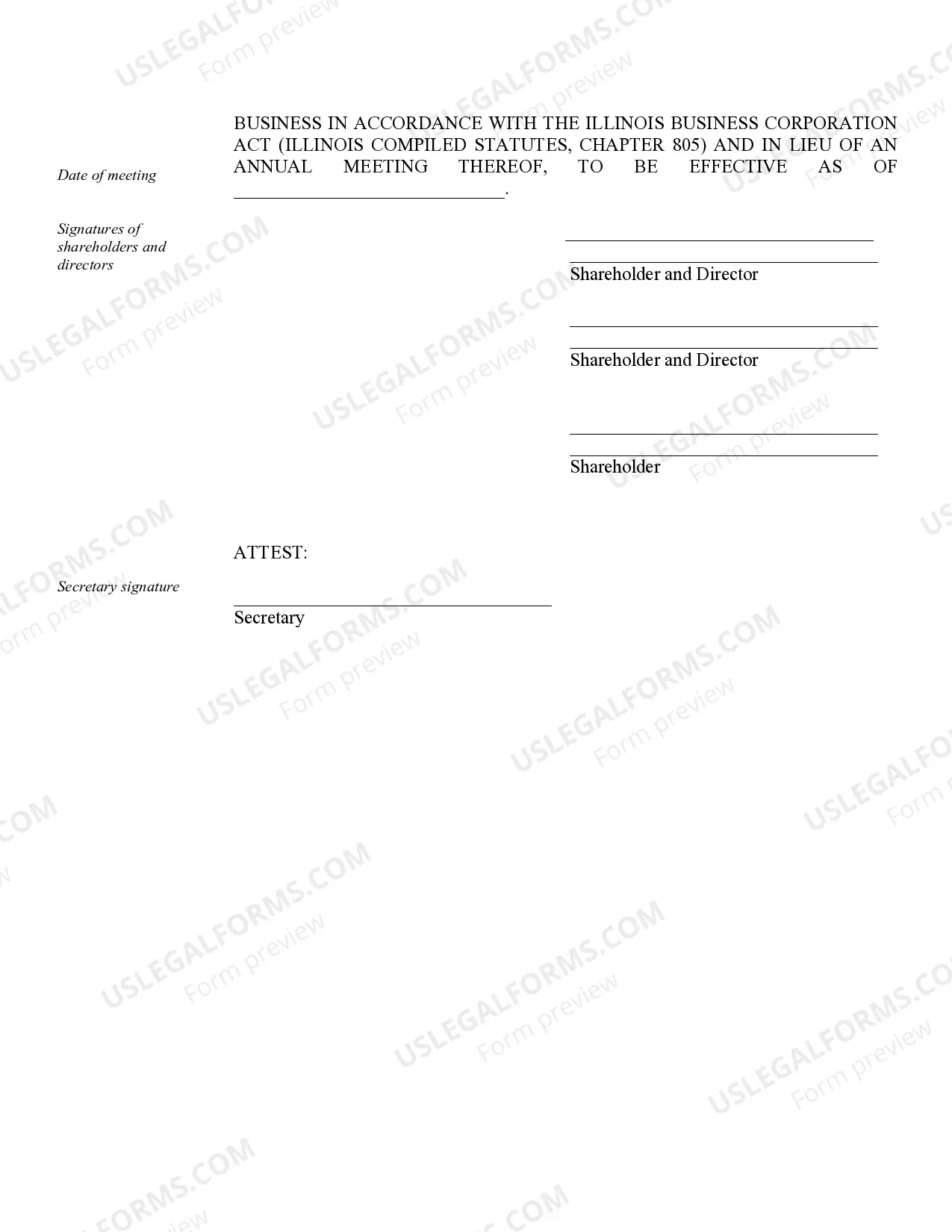 Preview Sample Annual Minutes for an Illinois Professional Corporation