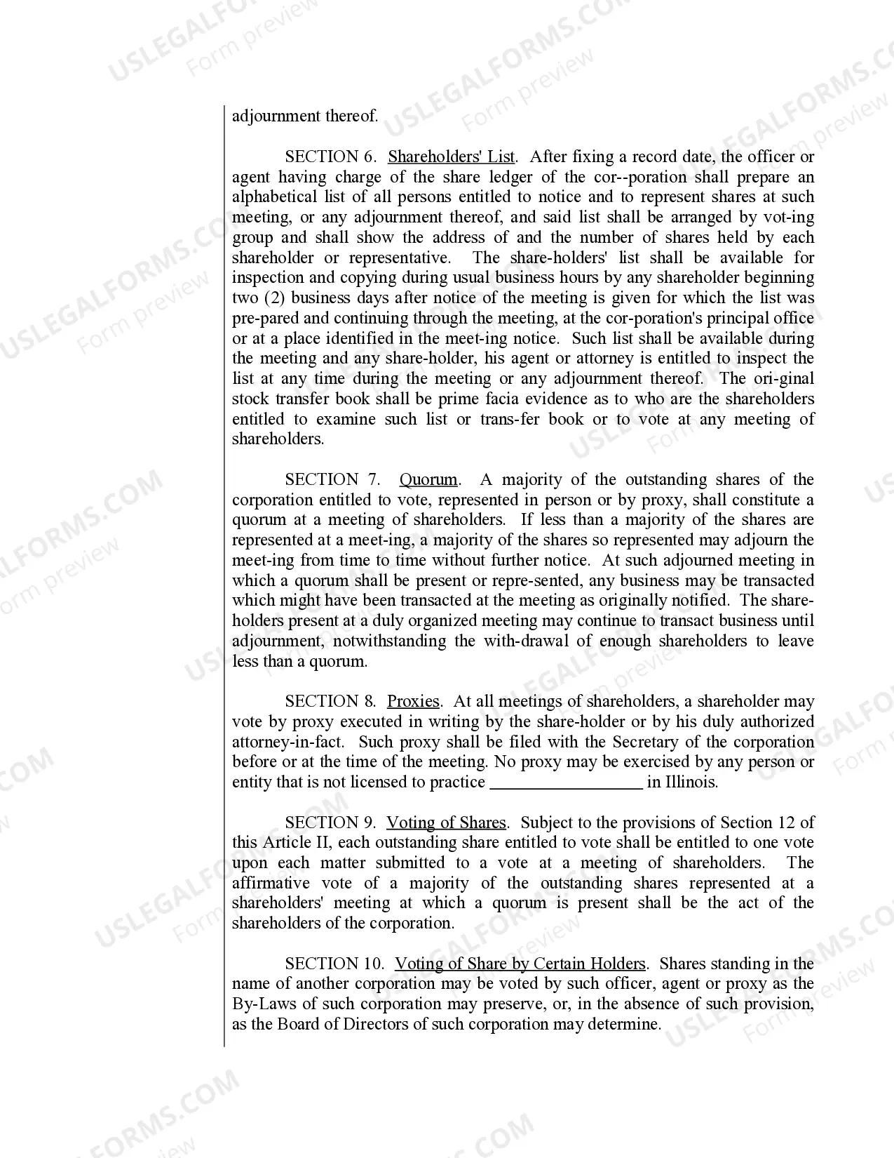 Preview Sample Bylaws for an Illinois Professional Corporation