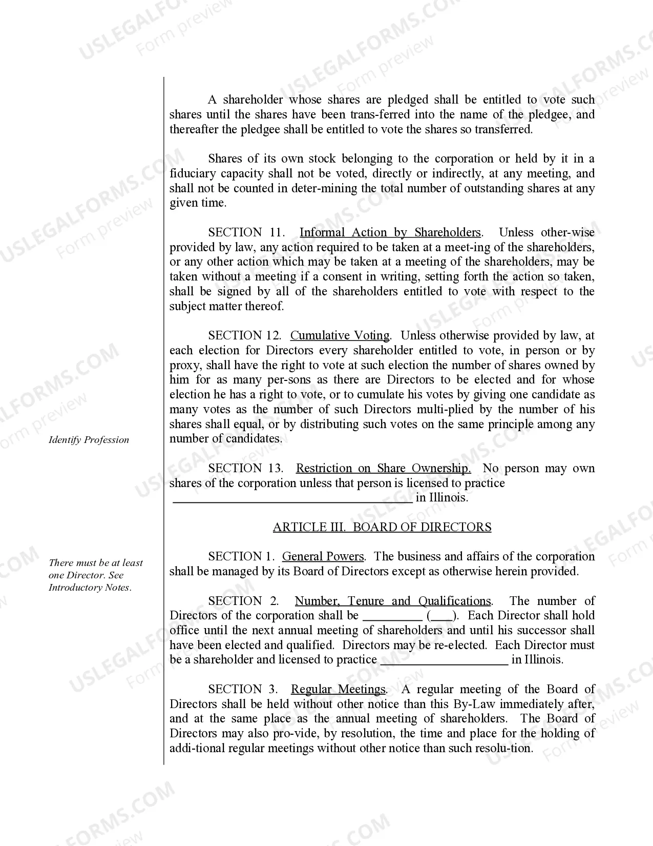 Preview Sample Bylaws for an Illinois Professional Corporation