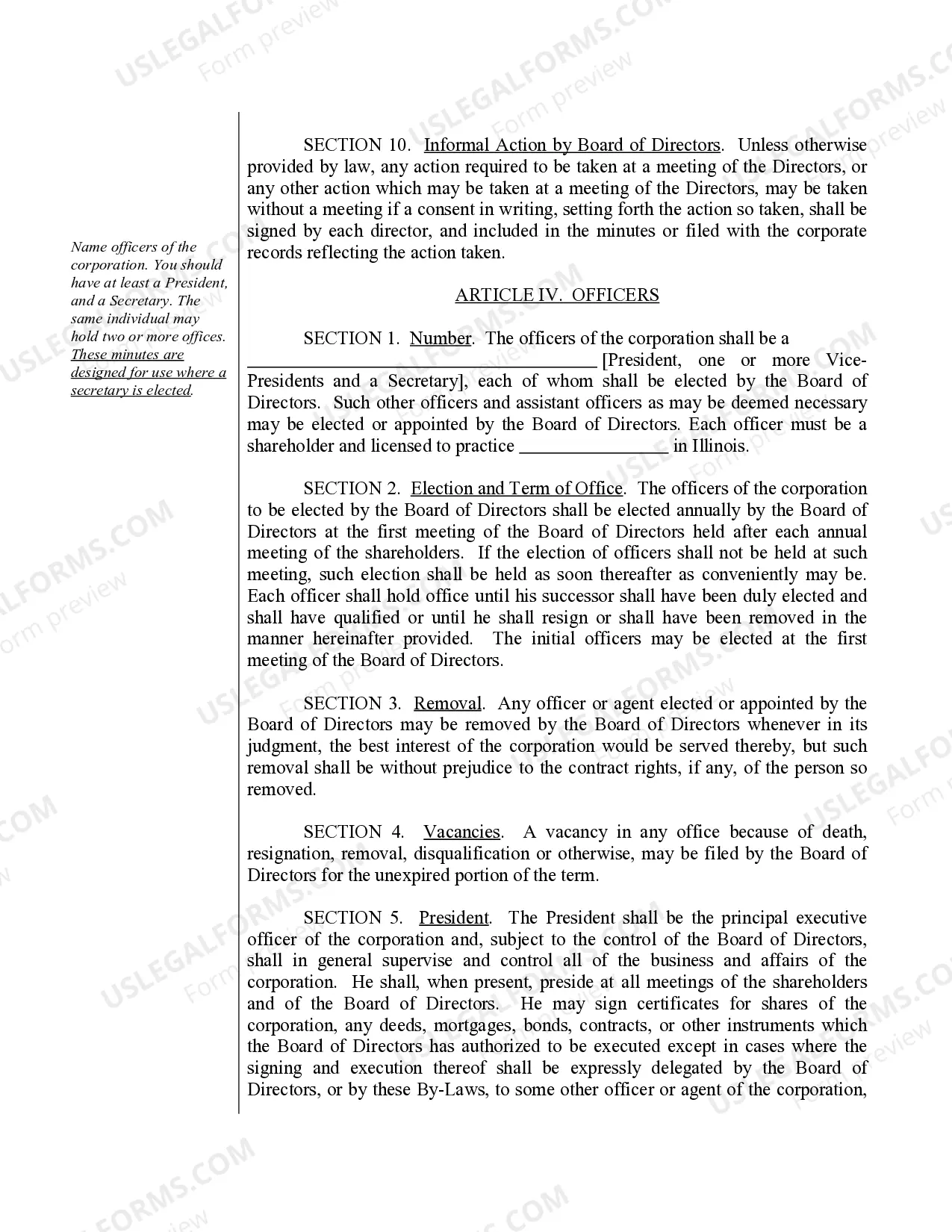 Preview Sample Bylaws for an Illinois Professional Corporation