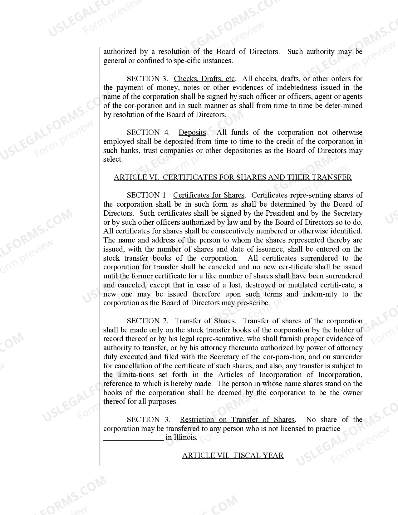 Preview Sample Bylaws for an Illinois Professional Corporation