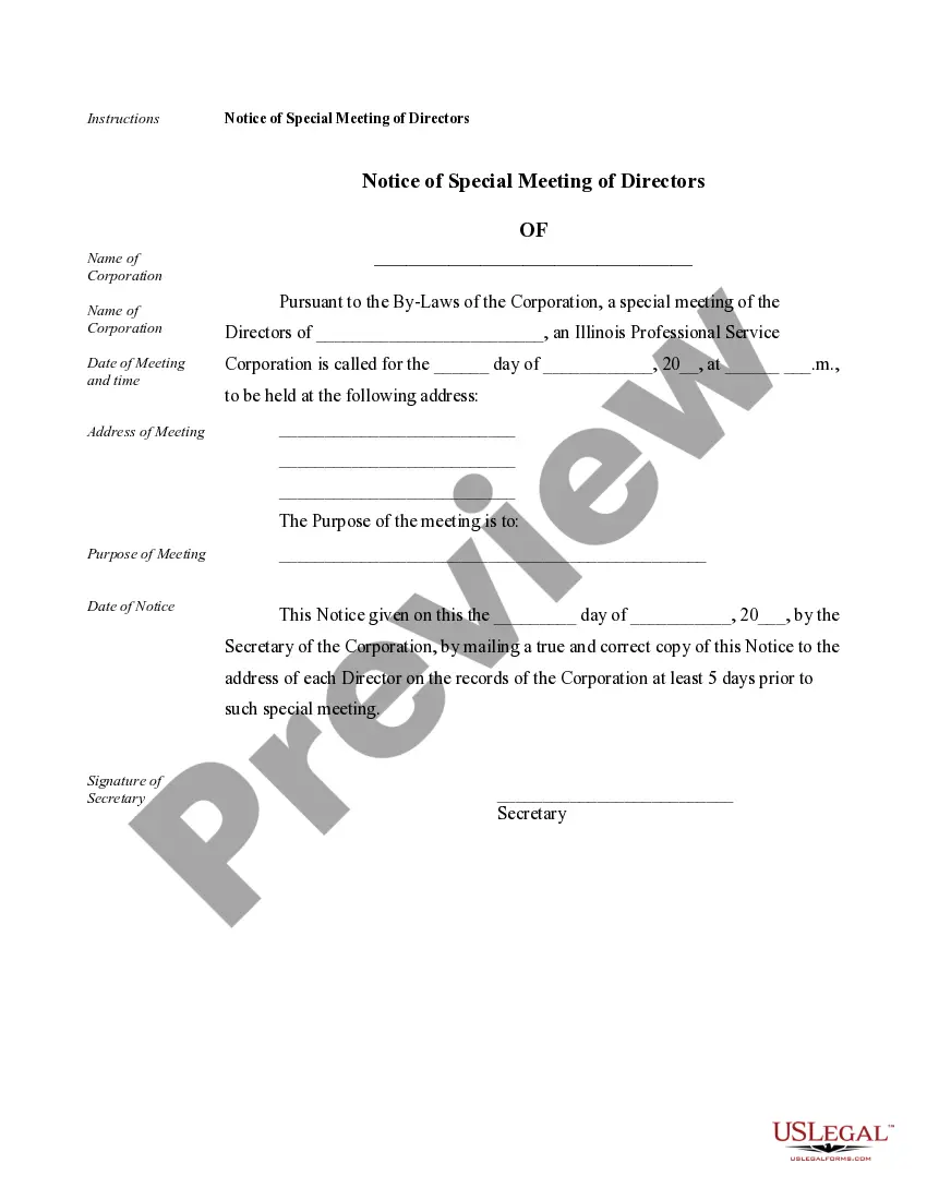 Preview Annual Minutes for an Illinois Professional Corporation